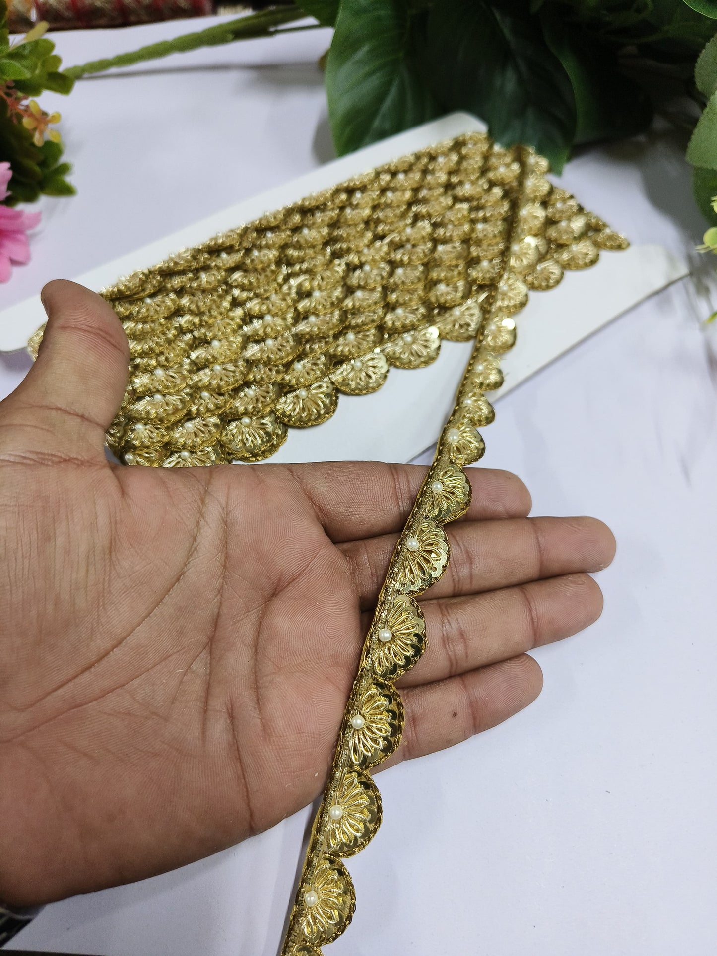 Deeps Creation New jardoshi Handwork Lace Borders – Premium Quality, Intricate Embellishments for Sarees, Lehengas, Bridal Couture, and Luxury Home Decor - Antique gold