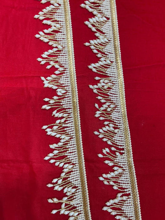 Deeps Creation Pearl Hanging Latkan Lace for Duppata, Saree Blouse Sewing Decorative Beach Bag Cushions