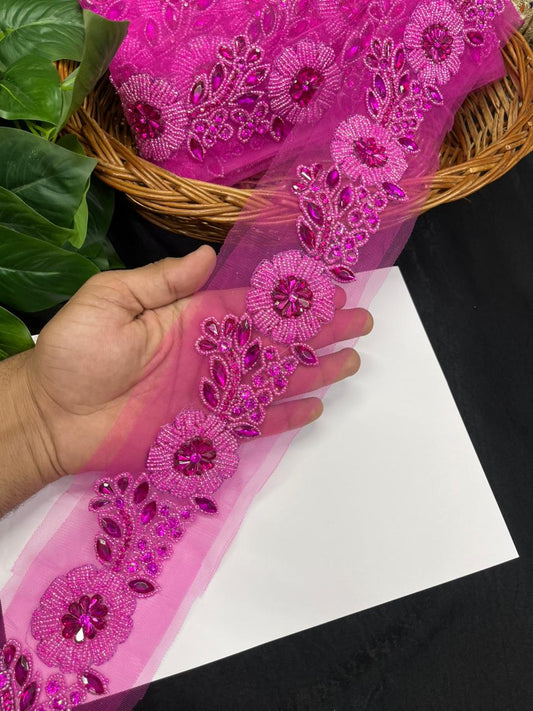 Exclusive Handcrafted Designer Lace for Sarees, Kurtis & Dresses – Premium Handwork Lace Border (2.5 Inch) | Rani Pink