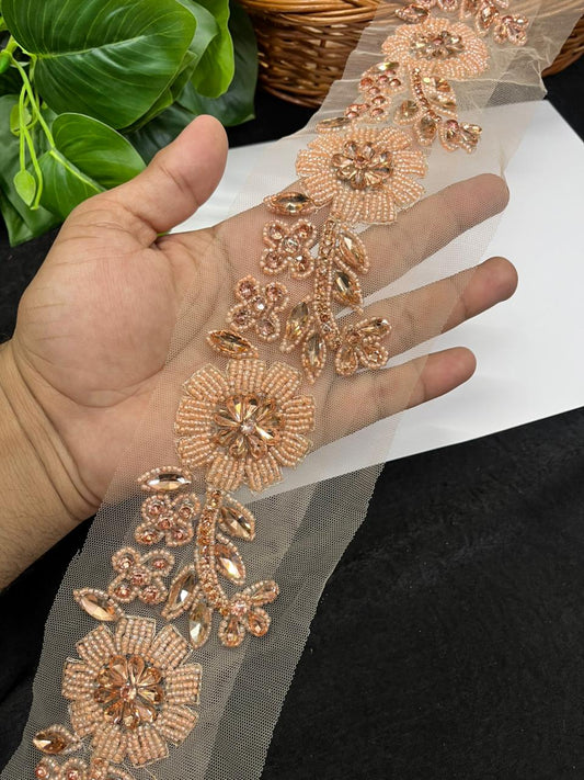 Exclusive Handcrafted Designer Lace for Sarees, Kurtis & Dresses – Premium Handwork Lace Border (2.5 Inch) | Rose Gold