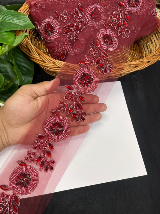 Exclusive Handcrafted Designer Lace for Sarees, Kurtis & Dresses – Premium Handwork Lace Border (2.5 Inch) | Maroon