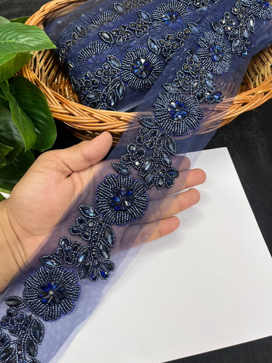 Exclusive Handcrafted Designer Lace for Sarees, Kurtis & Dresses – Premium Handwork Lace Border (2.5 Inch) | Navy Blue