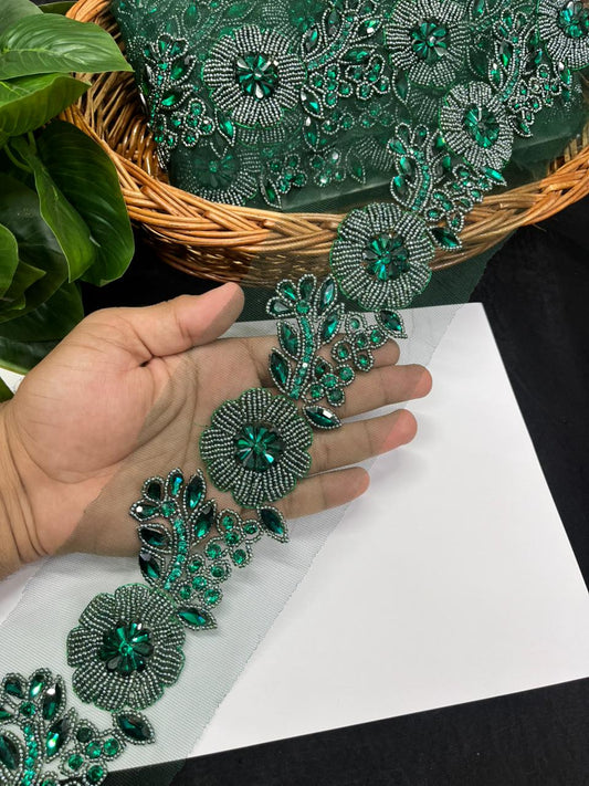 Exclusive Handcrafted Designer Lace for Sarees, Kurtis & Dresses – Premium Handwork Lace Border (2.5 Inch) | Bottle Green