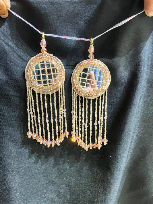 Designer Mirror Work Latkans for Blouses & Lehengas – Decorative Mirror Tassels for Ethnic Wear (6 Inch) | DC0979 | Rose Gold