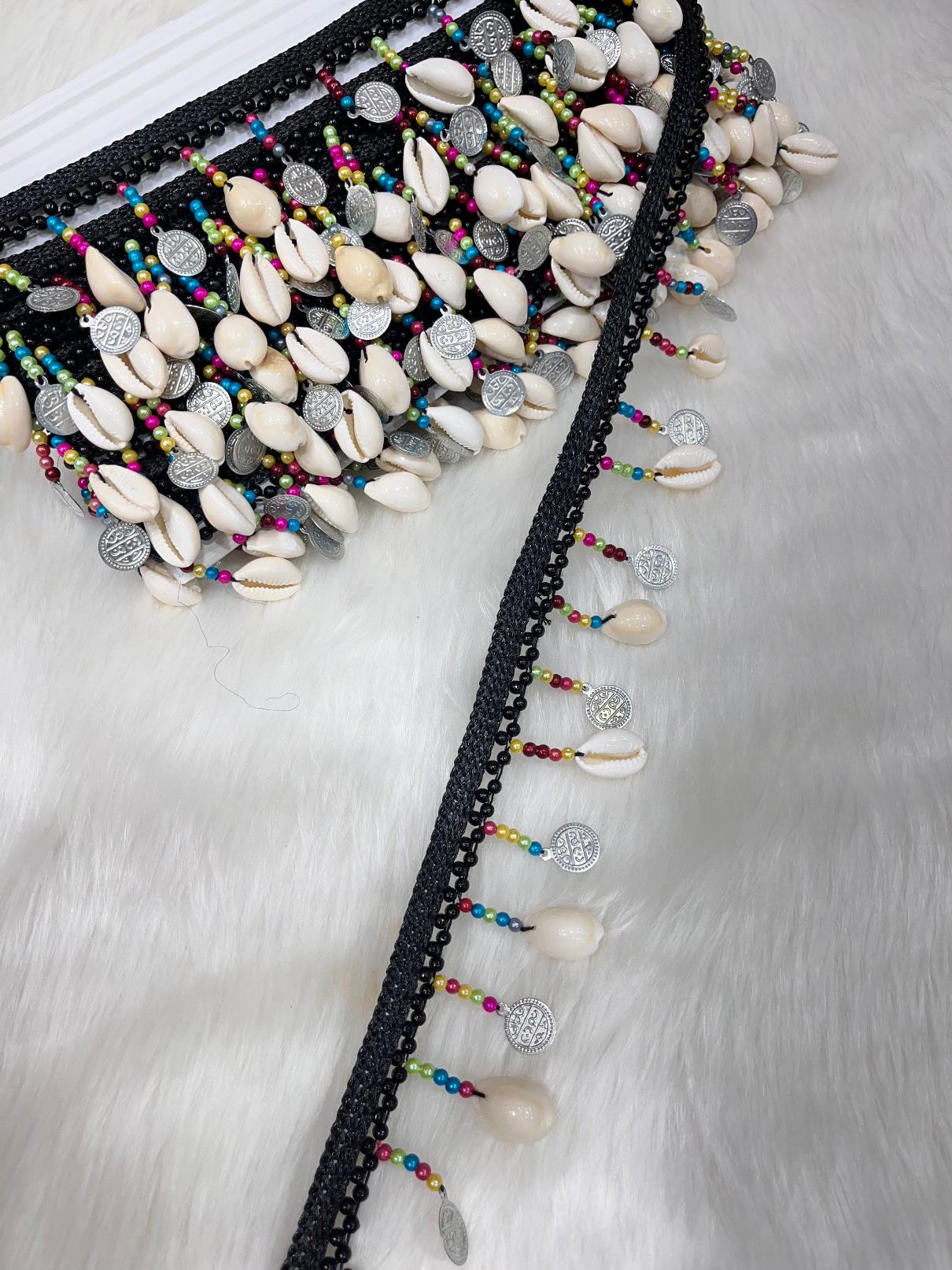 Fancy Shell and Coin Hanging Lace - Decorative Beach Bag Cushions Trimmings Ribbons Tape, Jewelry Making Trim, Table Runner Lace