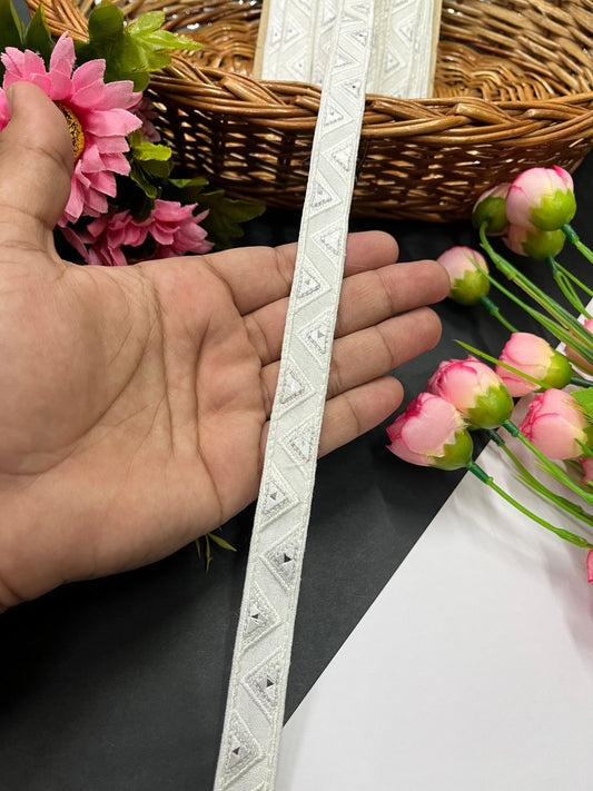 Beautiful Cotton Mirror Lace – 9 Meter Decorative Trim for Ethnic Outfits | White