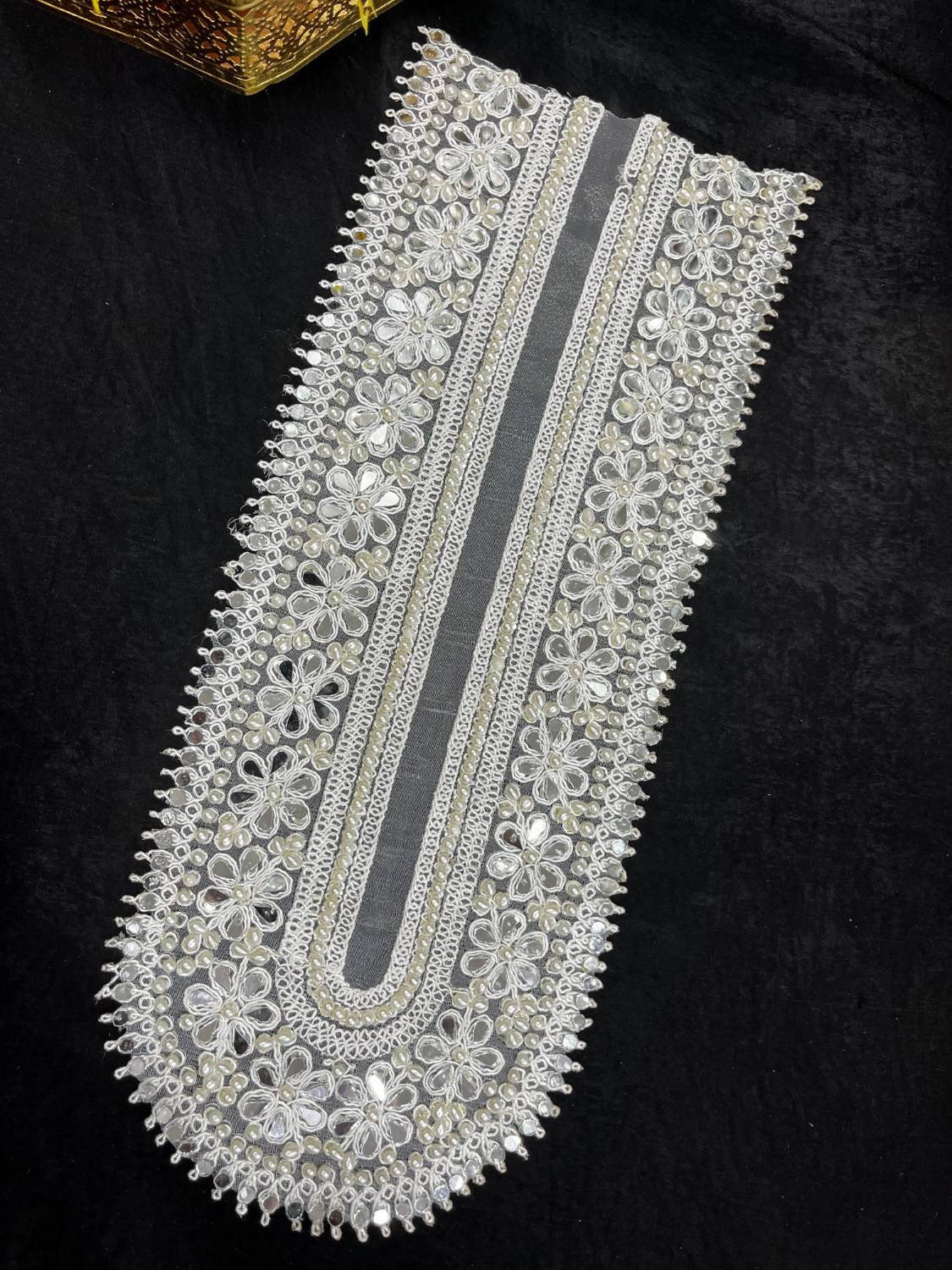 Traditional Mirror Neck Patch for Kurtis & Blouses – Handcrafted Designer Neckline Embellishment | White