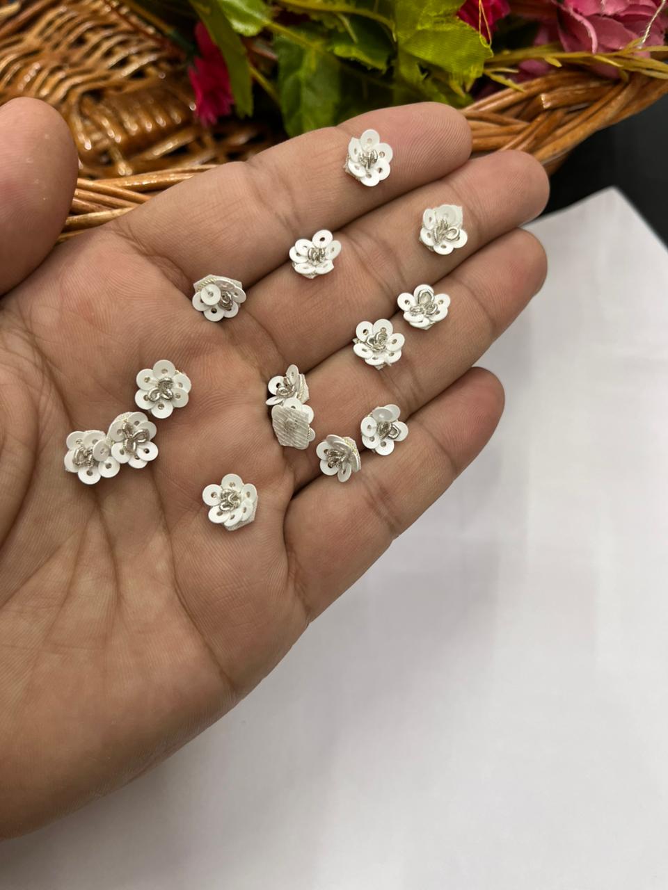 Handcrafted Sequins Small Butti (Pack of 12) – Premium Designer Embellishments | White