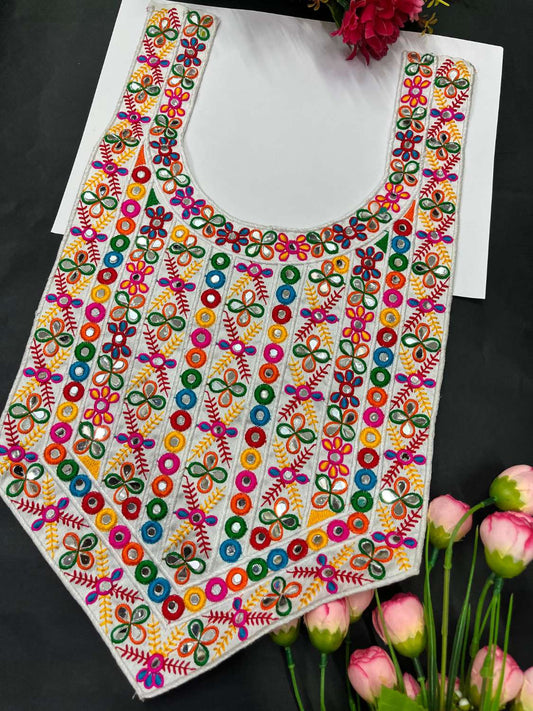 Navratri Special Real Mirror Work Neck Patch – Decorative Embellishment for Kurtis, Dresses, and Tops | White