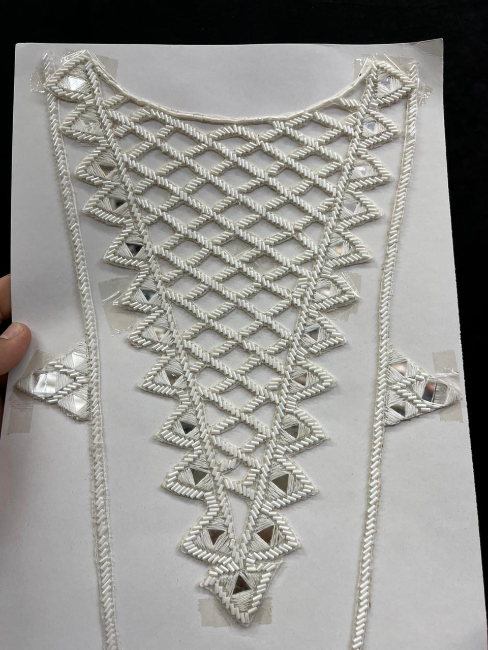 Mirror Work Neck Patch for Kurti, Suits & Bridal Dresses – Premium Designer Ethnic Neck Patch for Festive & Wedding Wear | White