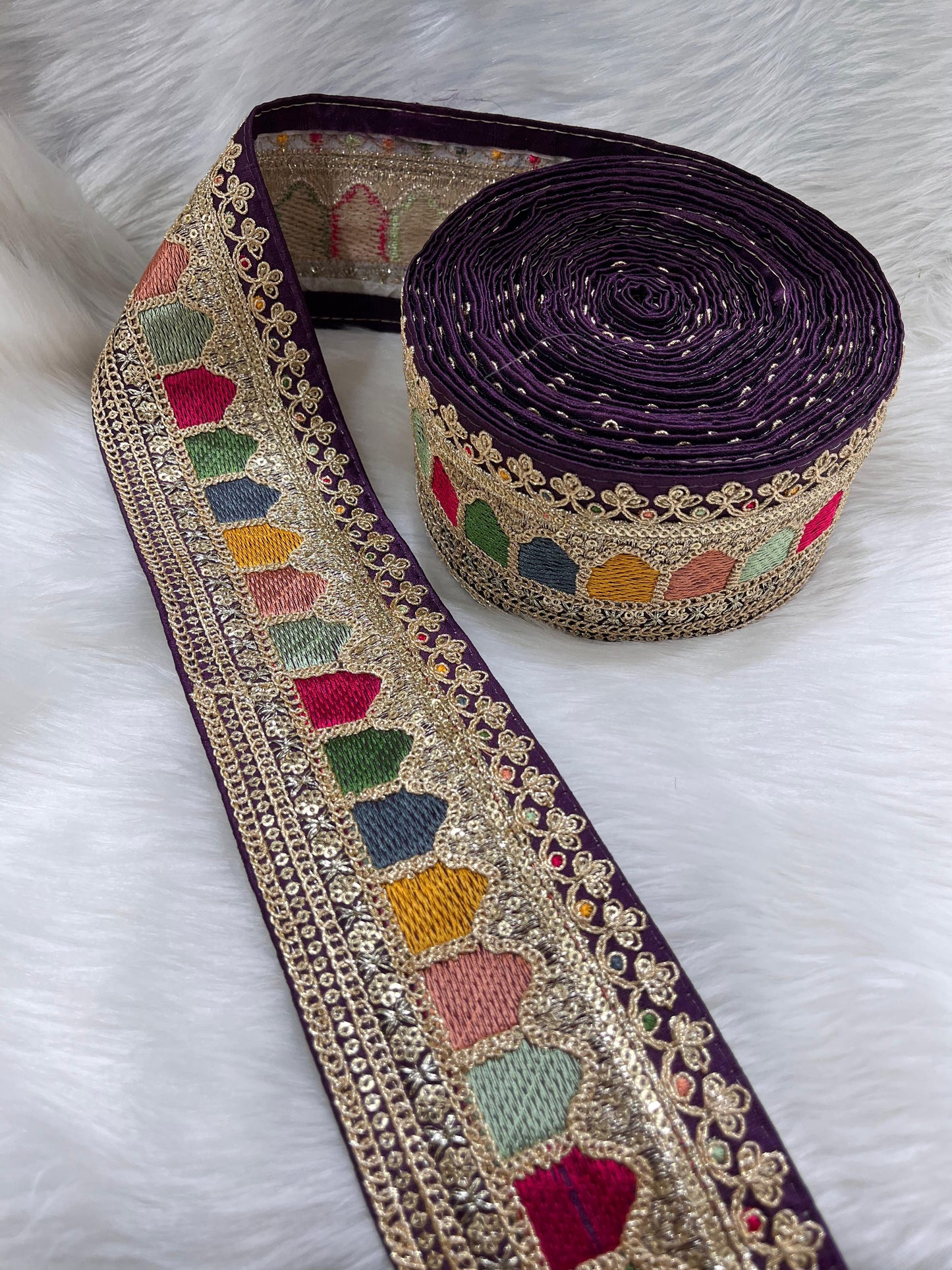 Sabyasachi Inspired Embroidery Lace Borders – 9 Meters, 3-Inch Width, Handcrafted Elegance | Wine
