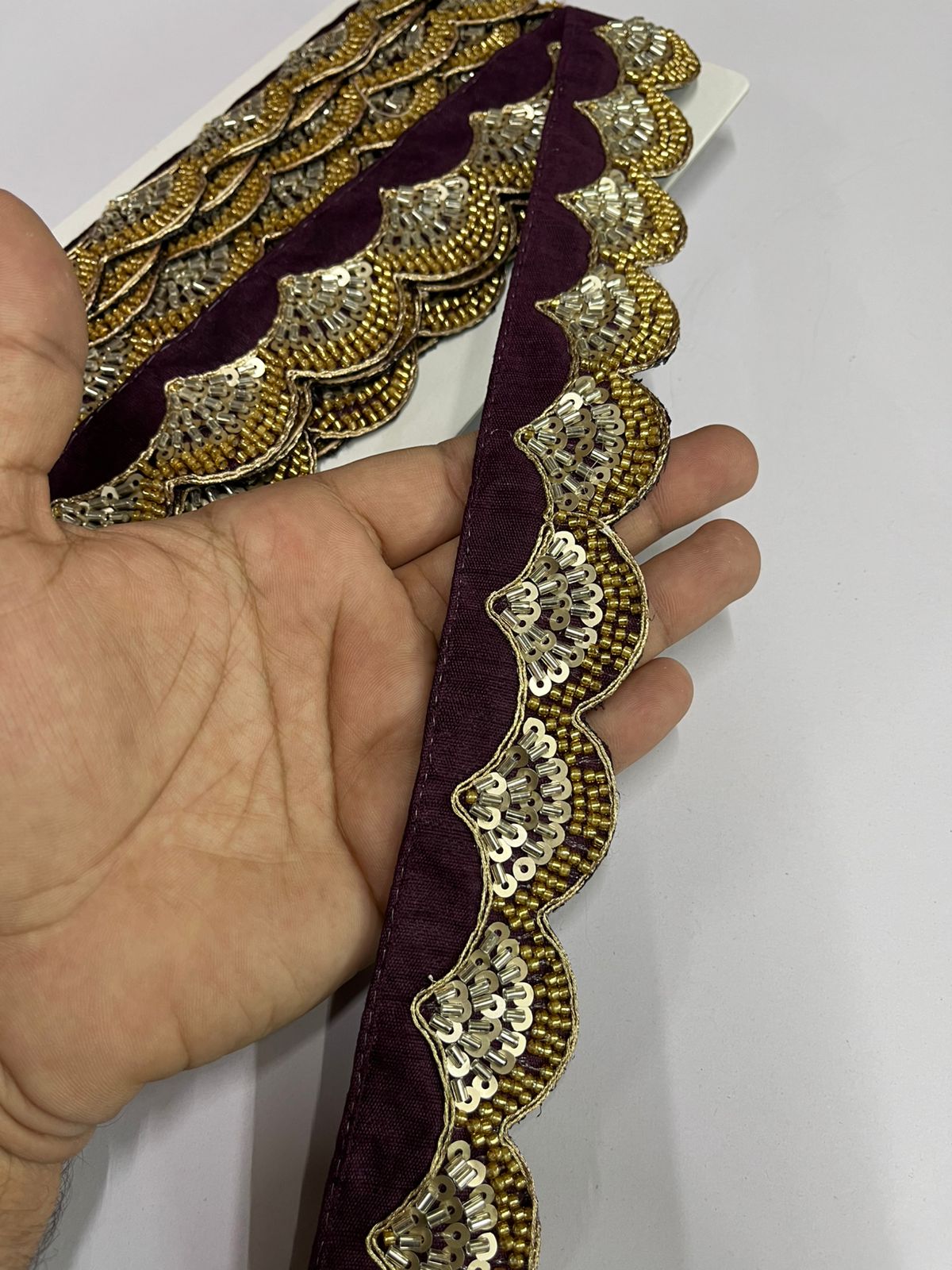 Maggam Work Embroidered Lace - 9 Meter Roll | Elegant 1.5 Inch Wide Decorative Border | Wine