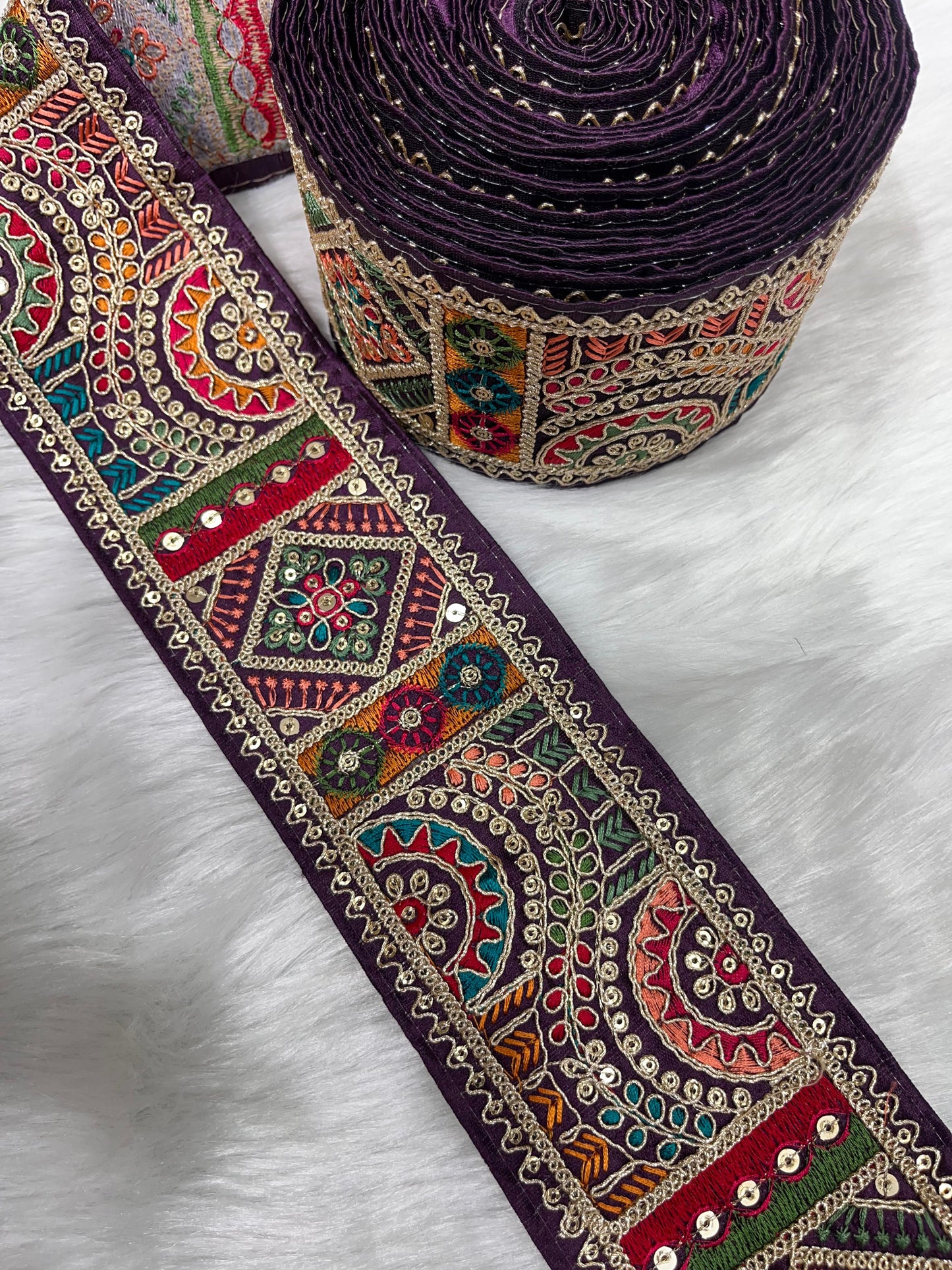 3 Inch Indian Saree Lace Border Embroidered Trim – Floral Decorative Ribbon for Art Quilts & Craft Projects (9 Meter) | Wine