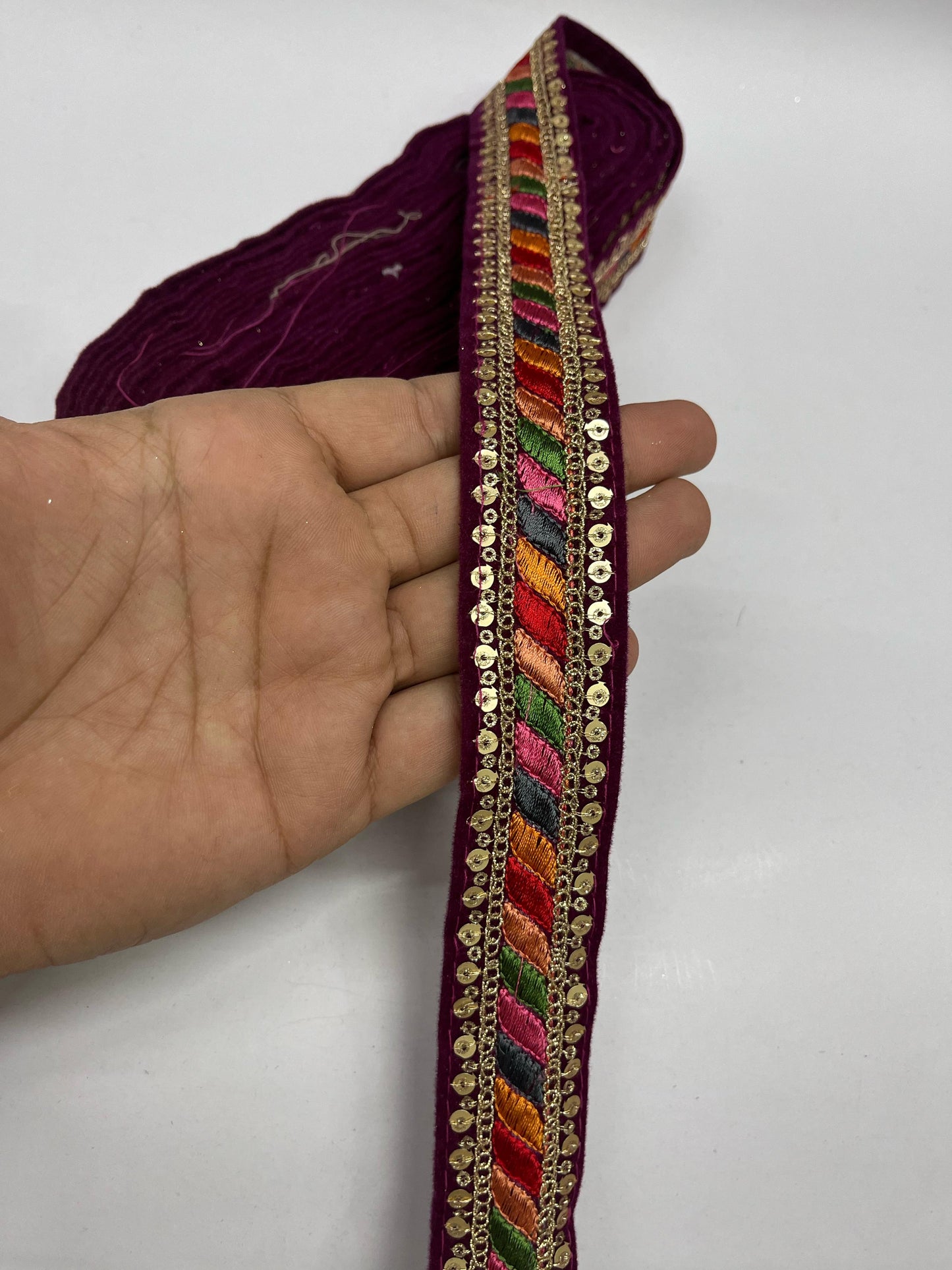 Sewing Embroidery Velvet Lace Border | Decorative Craft Ribbon | Embellished Trim – 9 Meters, 1.5-Inch Width | Wine