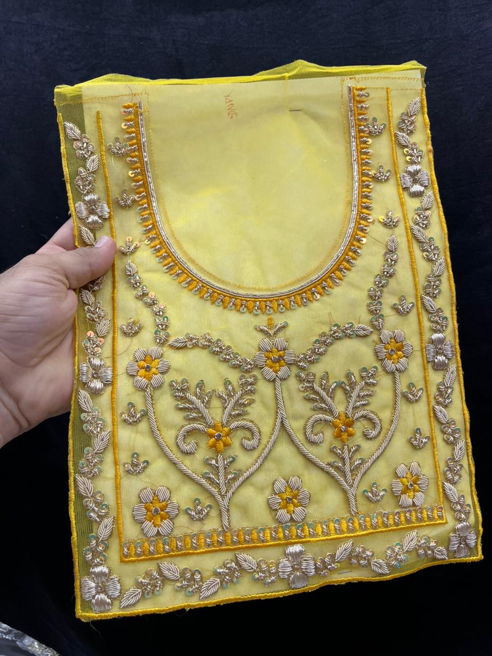 Zardozi Embroidery Neck Patch for Kurti & Suits – Premium Designer Ethnic Neck Patch for Festive & Bridal Wear | Yellow