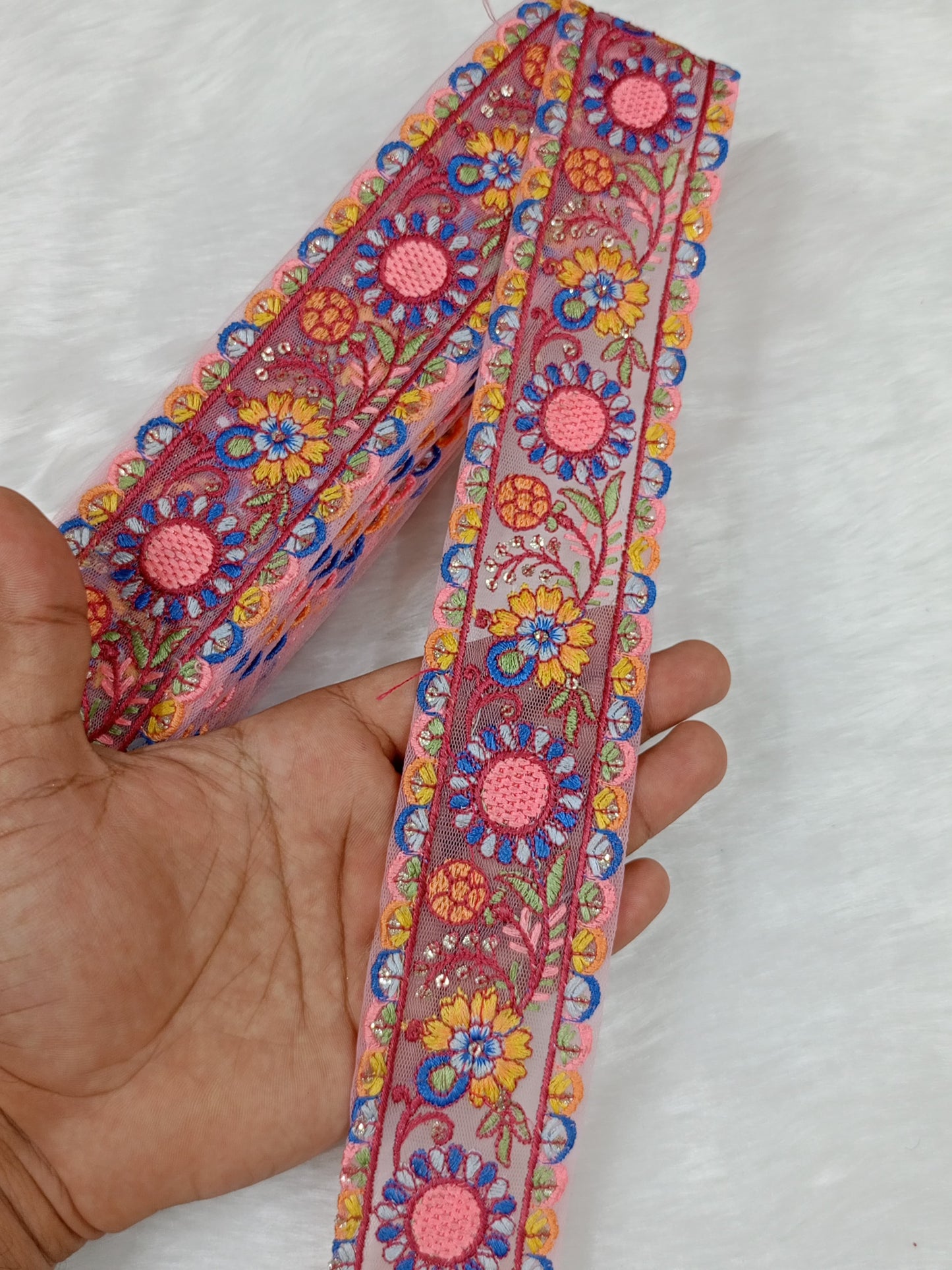 9-Meter Embroidery Lace in Vivid Strong Pink