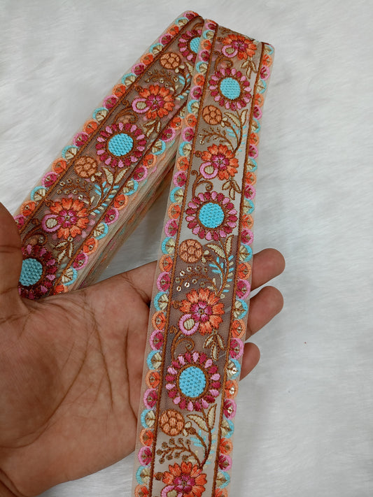 9-Meter Vibrant Multicolored Embroidery Lace