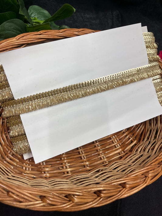 Gold Zari Sequin Fringe Lace Border – 9 Meters, 1-Inch Decorative Latkan Trim for Sarees, Lehengas & Dupattas