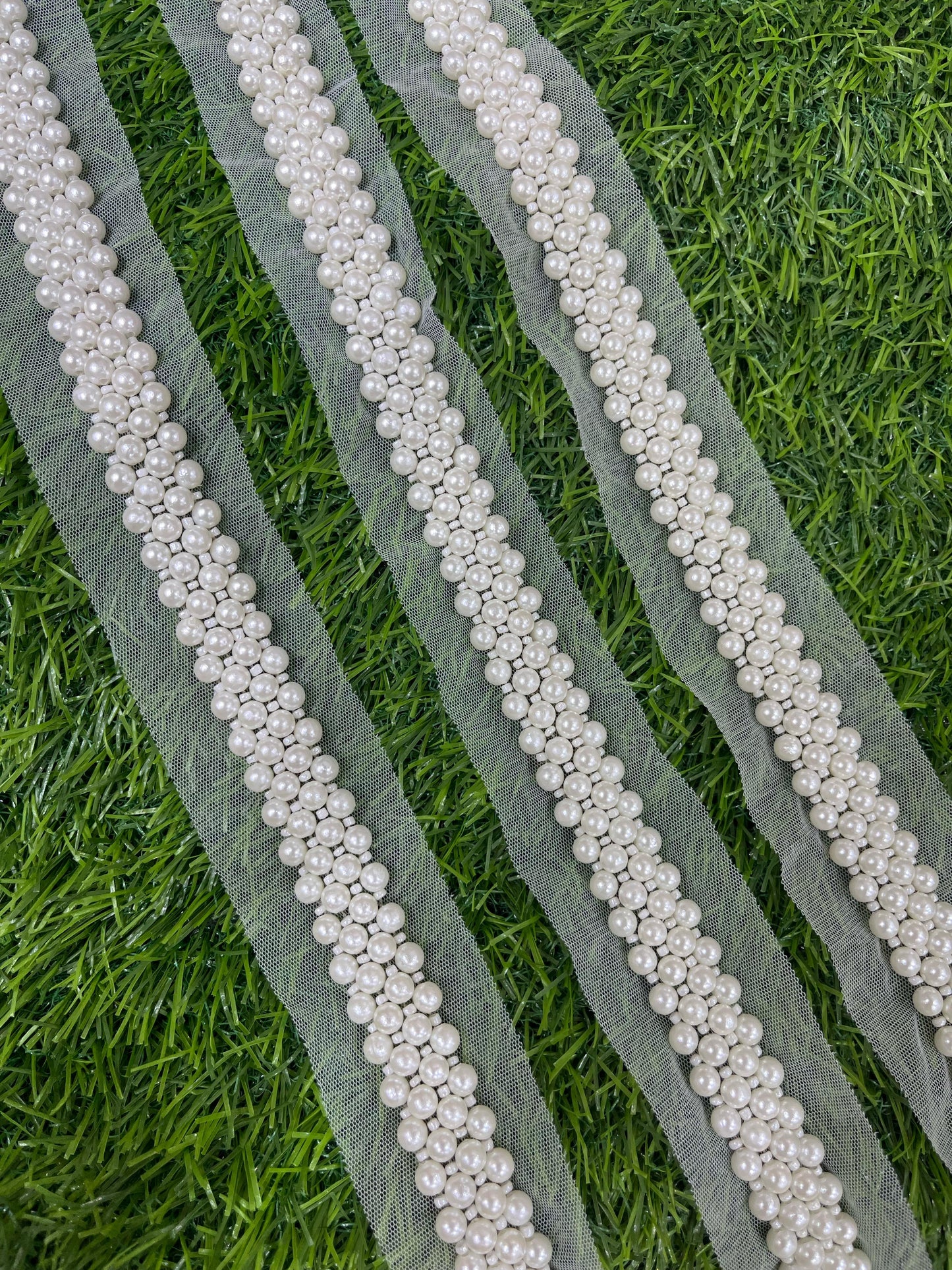Pearl Trim | Pearl Beads Lace Trim | Pearl Sewing Lace | Bead Work Handmade Lace – 9 Meters, 0.5-Inch Width | Design 1