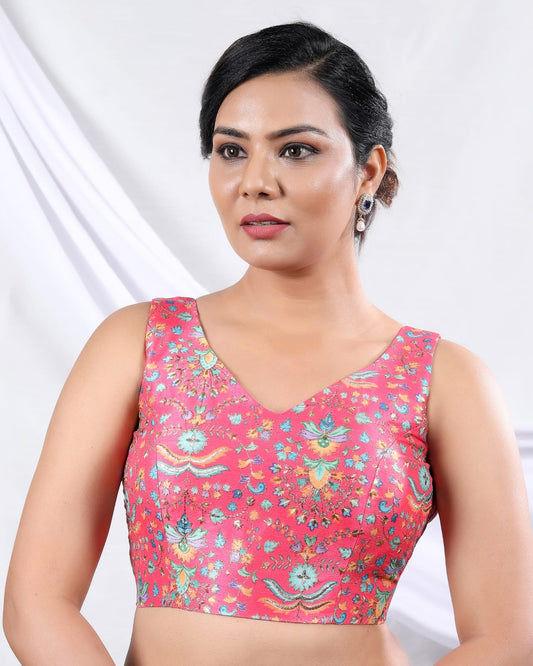 Cotton Silk Position Print Readymade Saree Blouse – Elegant Ethnic Blouse