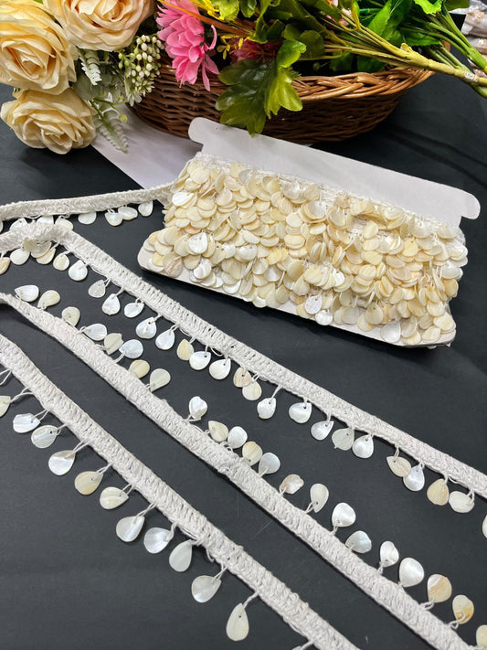 Mother of Pearl Hanging Jhalar Saree Lace – Decorative Latkan Lace Border (9 Meter Roll)