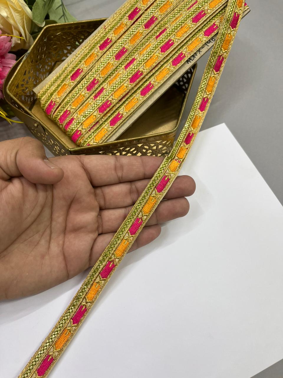 Sabyasachi Inspired Embroidery Fabric Laces – Premium 1 Inch Designer Decorative Lace for Sarees & Ethnic Wear (9 Meter)
