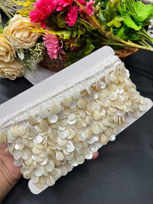 Mother of Pearl Hanging Jhalar Saree Lace – Decorative Latkan Lace Border (9 Meter Roll)