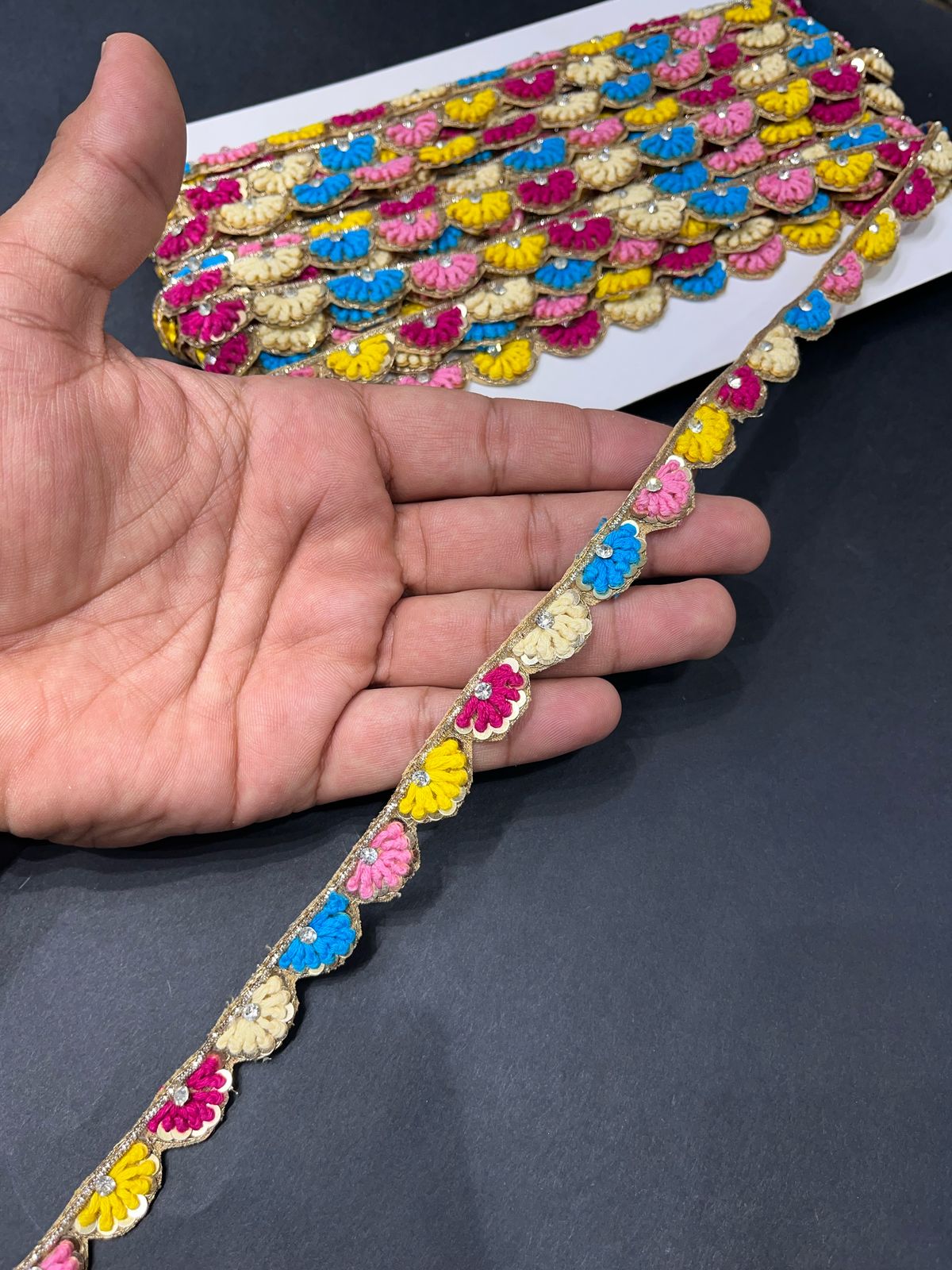 Thread Embroidery Handmade Lace Trim – 9 Meters, Half-Inch Width, Multicolored Design 2
