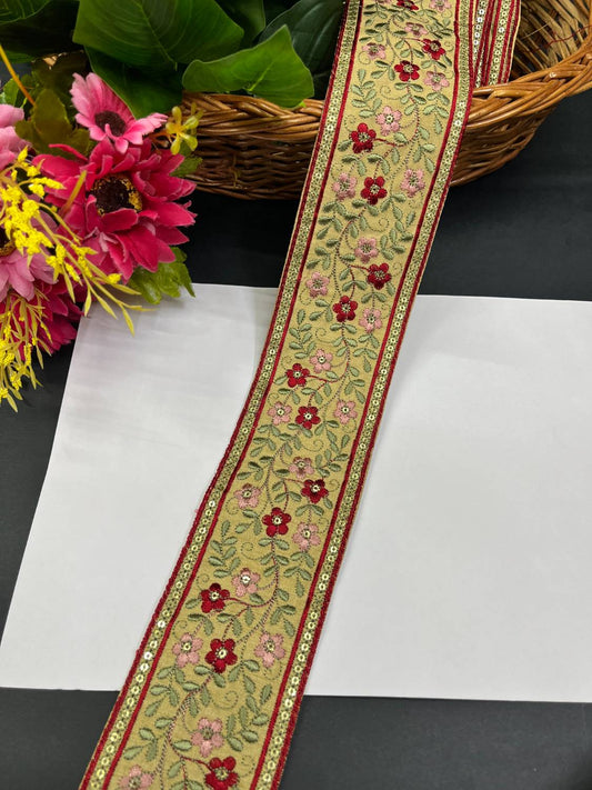 Kashmiri Work Decorative Designer Thread Embroidered Lace for Sarees & Dupattas (9 Meter)