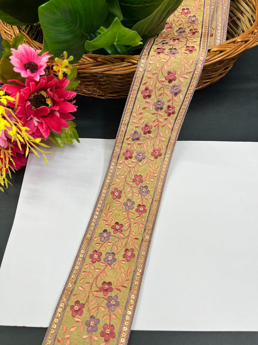 Kashmiri Work Decorative Designer Thread Embroidered Lace for Sarees & Dupattas (9 Meter)