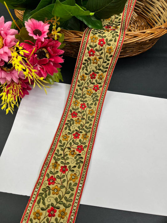 Kashmiri Work Decorative Designer Thread Embroidered Lace for Sarees & Dupattas (9 Meter)