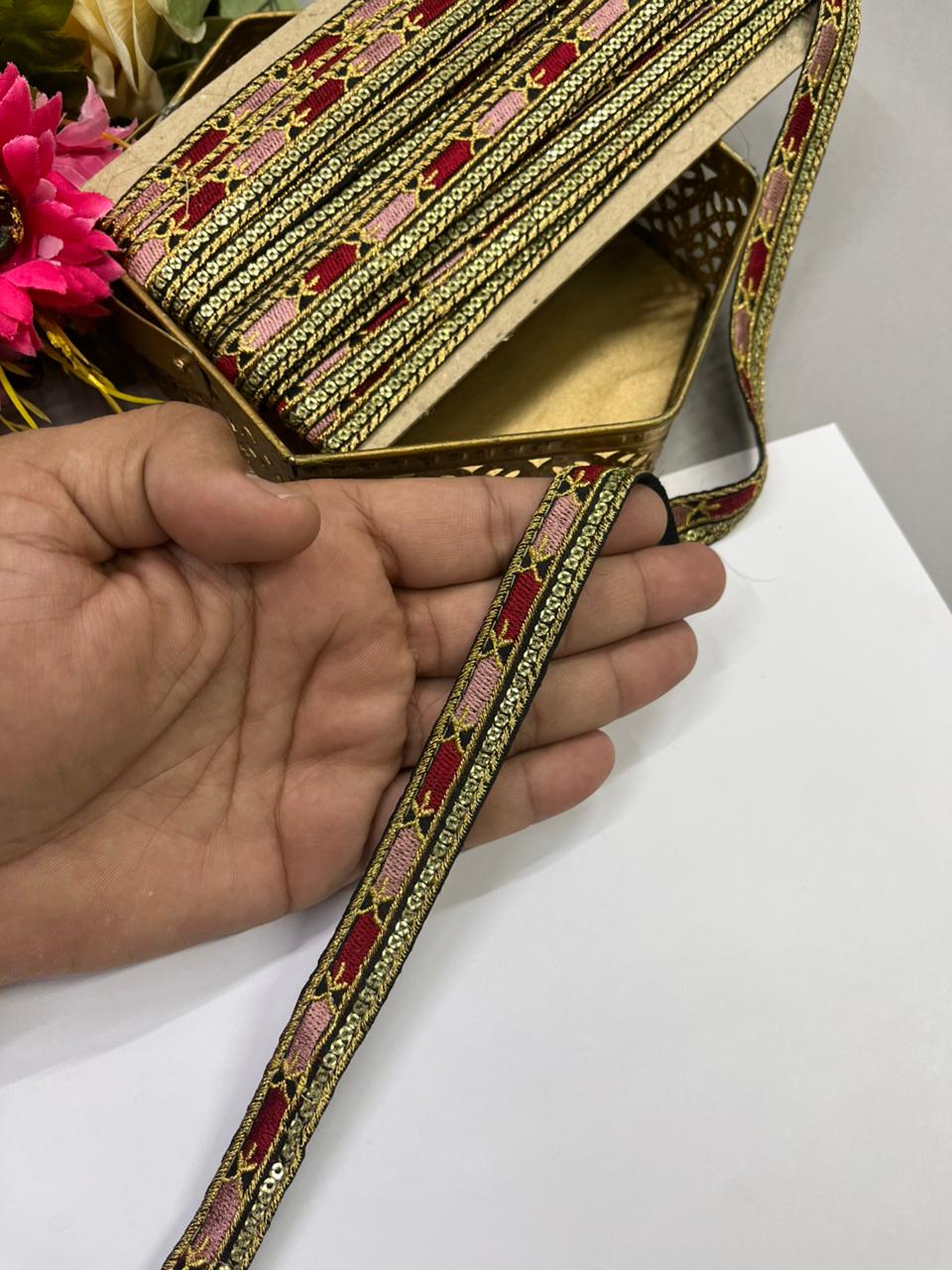 Sabyasachi Inspired Embroidery Fabric Laces – Premium 1 Inch Designer Decorative Lace for Sarees & Ethnic Wear (9 Meter)
