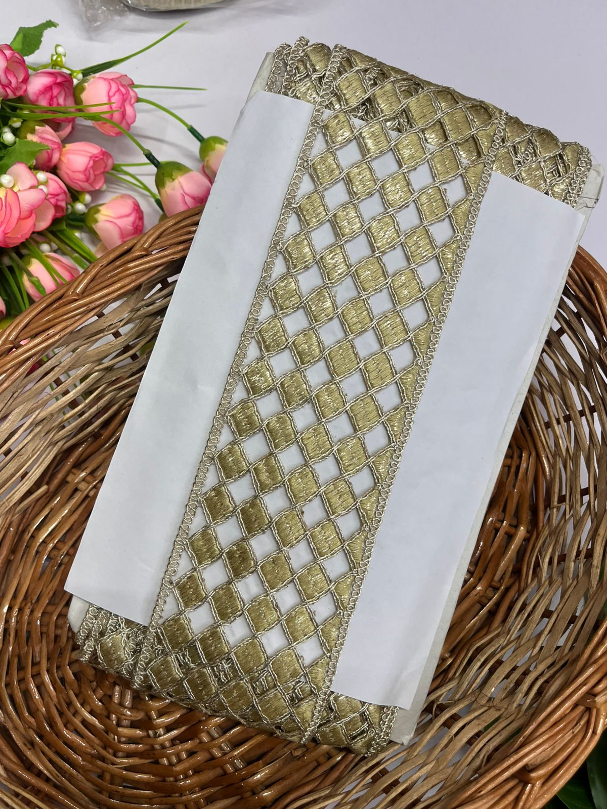 Gold Cutwork Zari Embroidery Lace Trim - 9 Meter (3 Inch Width, Gold)
