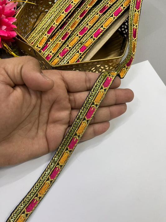 Sabyasachi Inspired Embroidery Fabric Laces – Premium 1 Inch Designer Decorative Lace for Sarees & Ethnic Wear (9 Meter)