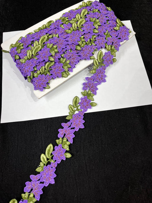 Imported Flower Design Cutwork Lace for Sarees, Dresses & Kurtis – Designer Floral Lace Border Trim (1.5 Inch) | Multi 10