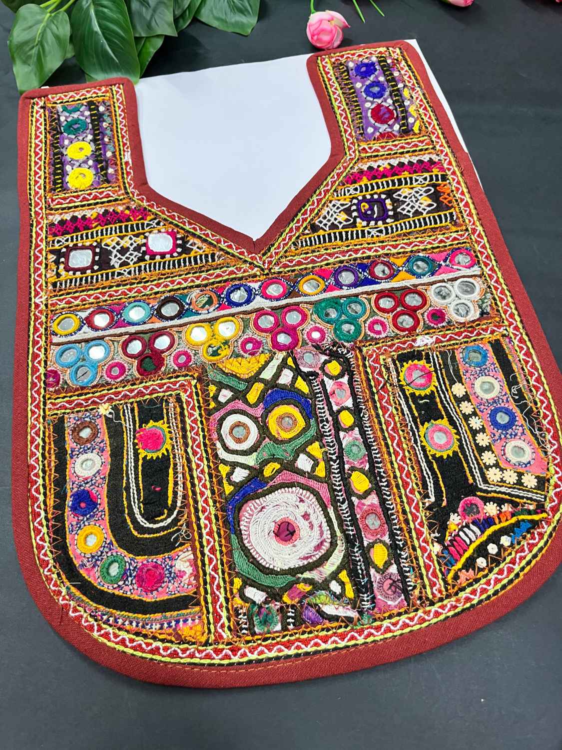 Handcrafted Kutchi Work Neck Patch for Kurtis & Navratri Dresses – Ethnic Neckline Applique | Design 10