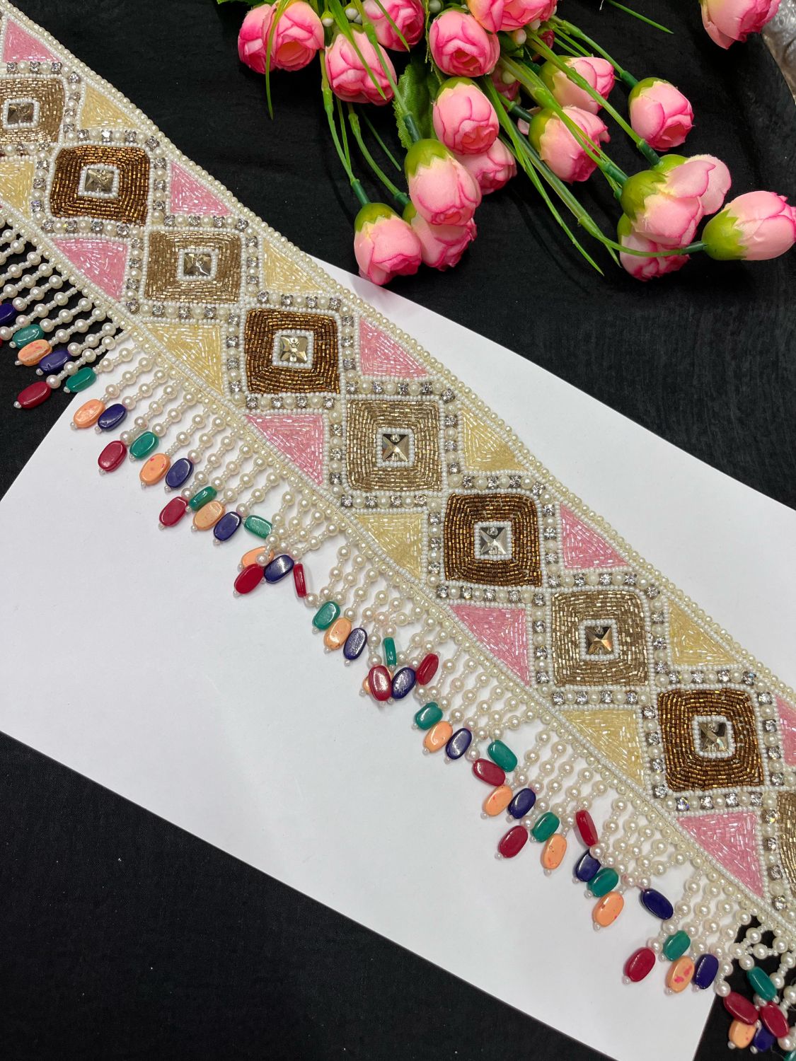 Pearl Hand Embroidered Waist Belt – Elegant Ethnic Accessory for Festive & Bridal Wear