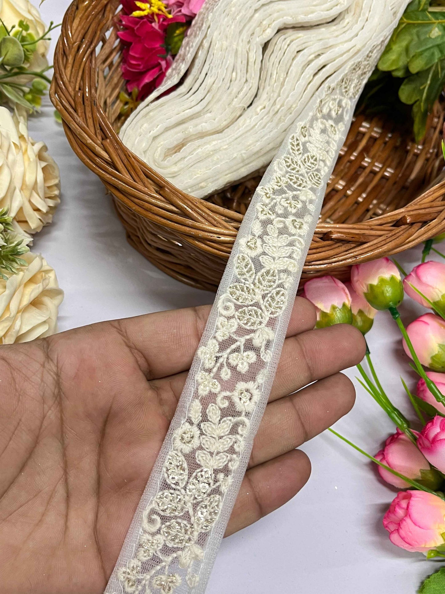Dyble Lucknowi Lace in Soft Stone Off White