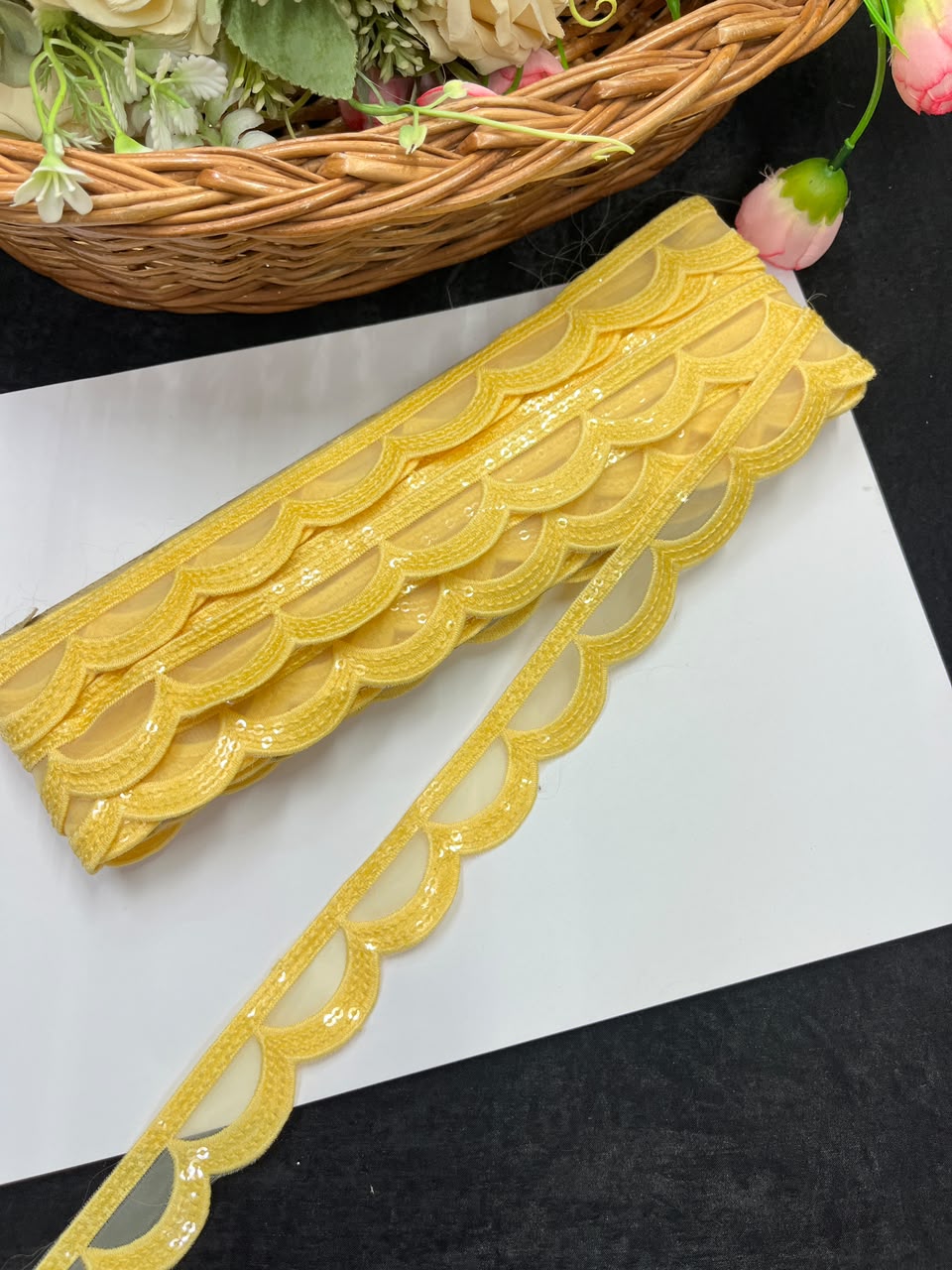 Designer Organza Lace for Sarees, Lehengas, Dupattas & Dresses – Premium Imported Organza Lace Border (1 Inch) | DC1044 | Design 10
