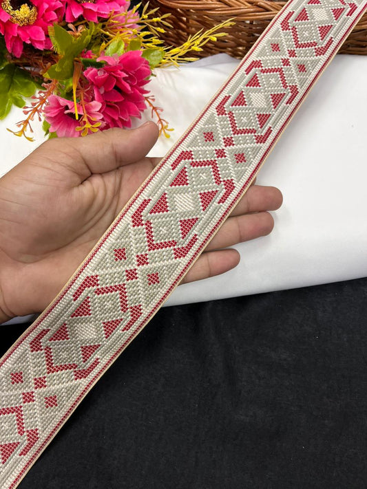 Designer Brocket Thread Embroidery Lace for Sarees, Kurtis & Dresses – Elegant Embroidered Lace Border (2.5 Inch) | Multi 11