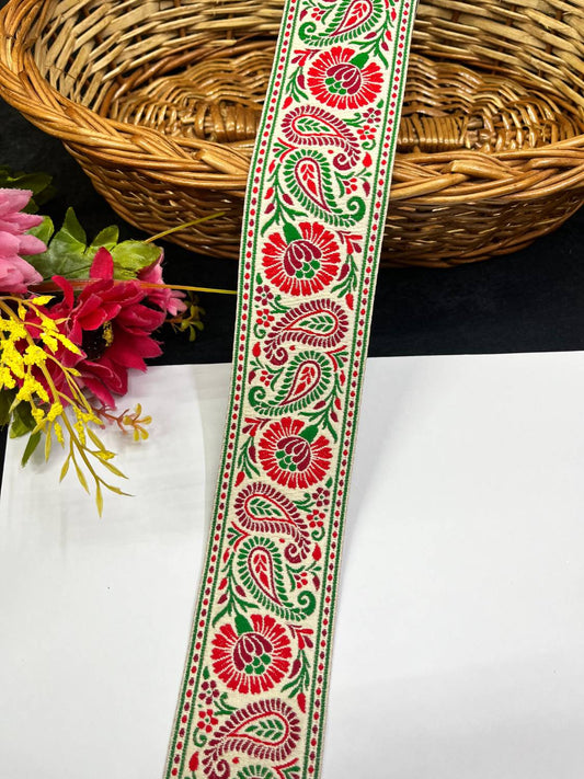 Multi-Color Mango Design Jacquard Banarasi Ribbon Lace for Sarees & Dresses (9 Meter)