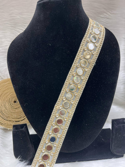Real Mirror Lace | Gold Real Lace Trims – 9 Meters, 1-Inch Decorative Border for Sarees, Lehengas & Dupattas
