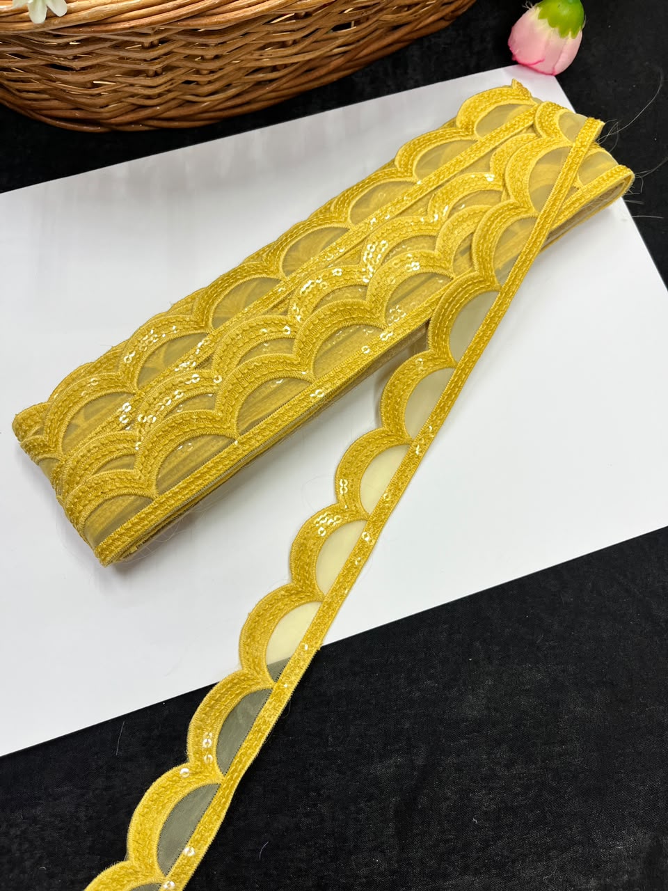 Designer Organza Lace for Sarees, Lehengas, Dupattas & Dresses – Premium Imported Organza Lace Border (1 Inch) | DC1044 | Design 12