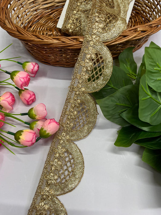 Sequence Embroidery Scallop Lace Trims - 9 Meter (2.5 Inch Width, Gold)