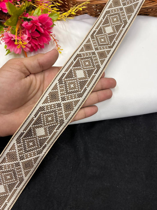 Designer Brocket Thread Embroidery Lace for Sarees, Kurtis & Dresses – Elegant Embroidered Lace Border (2.5 Inch) | Multi 13