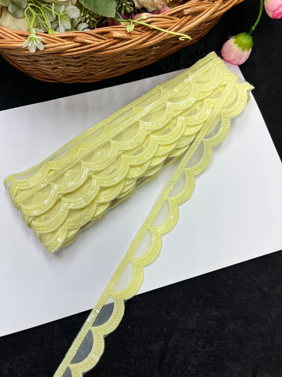 Designer Organza Lace for Sarees, Lehengas, Dupattas & Dresses – Premium Imported Organza Lace Border (1 Inch) | DC1044 | Design 14