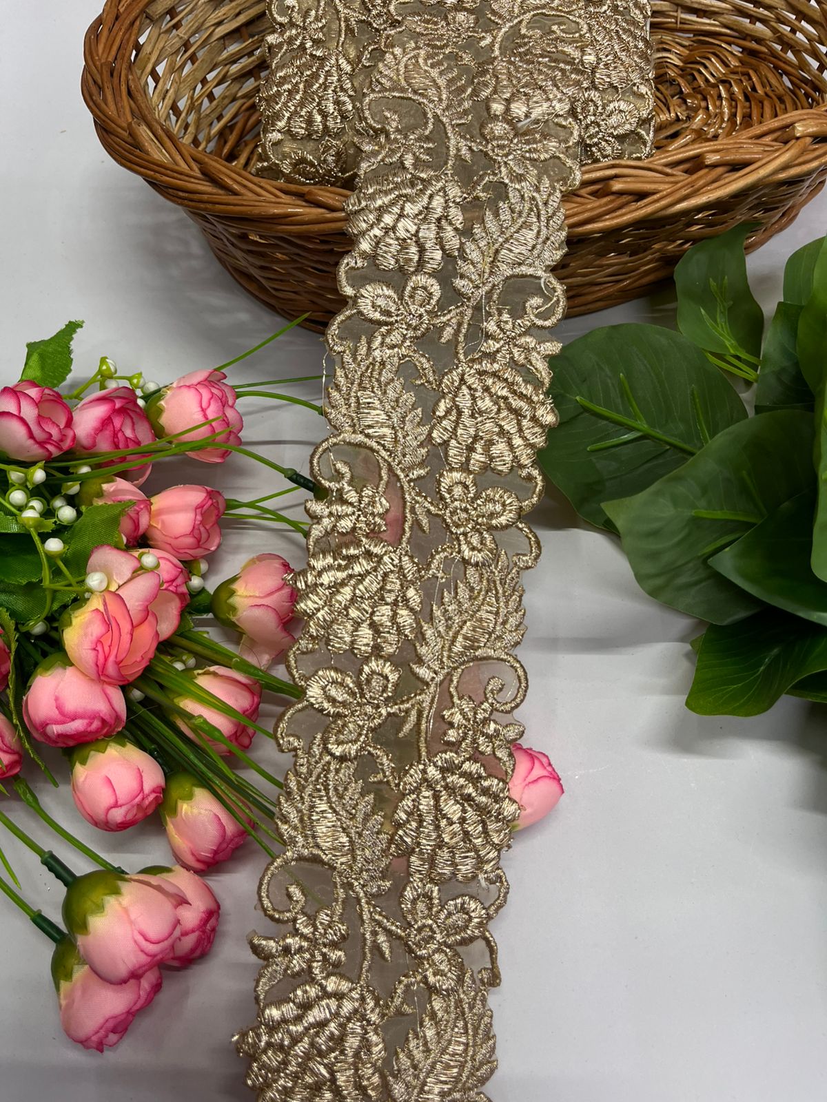 Gold Embroidered Lace Trims, Embellished Craft Lace Design - 9 Meter (3 Inch Width, Gold)