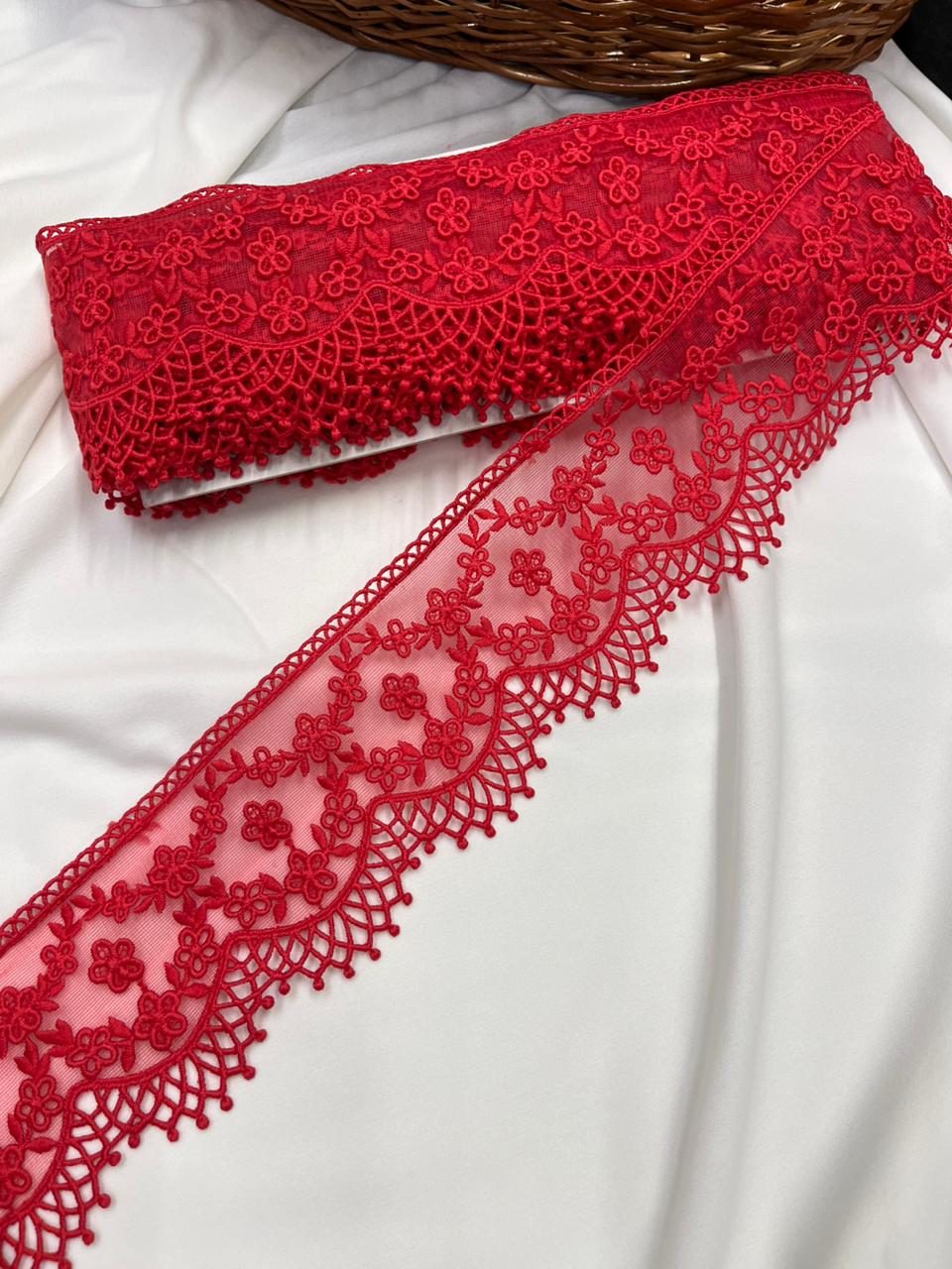 Soft Imported Net Lace Trim – Western Cotton Style Decorative Lace Border for Sarees, Dresses & Kurtis (3 Inch)