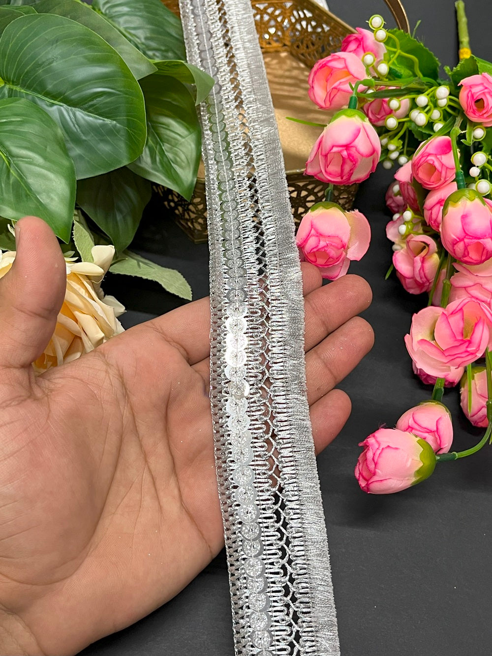 Silver Sequence Tassels Fringe Lace – 9 Meter, 2 Inch Width – Elegant Decorative Trim