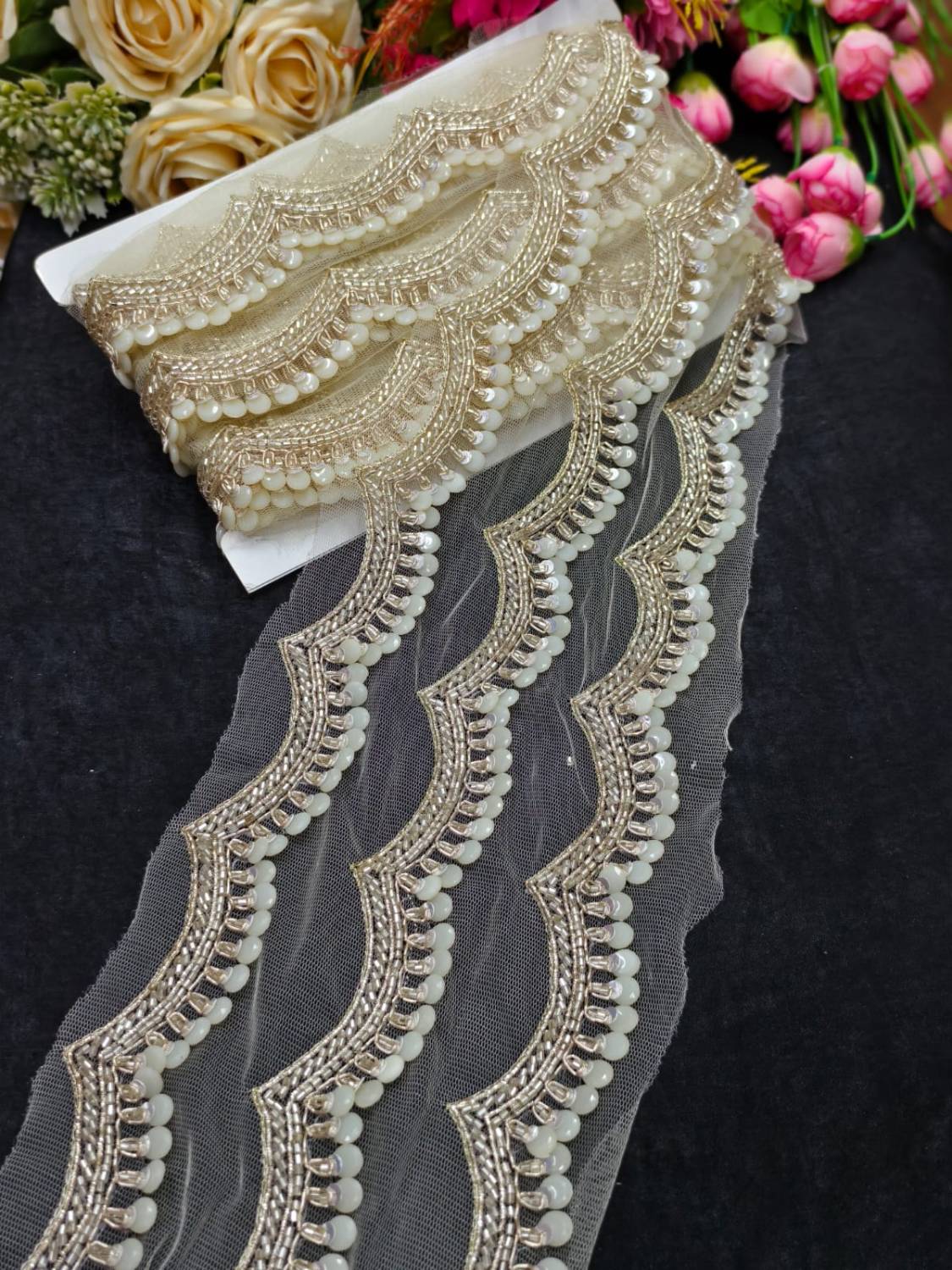 Handmade Jardoshi Work Saree Laces Border for Sarees & Dupattas – 9 Meters, 1-Inch Embroidered Trim